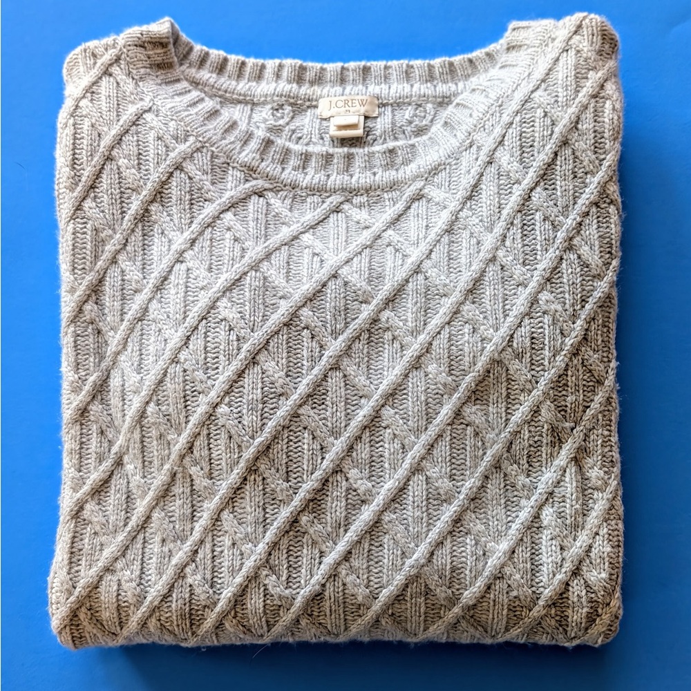 J. Crew Cable Knit Sweater Crewneck Merino Wool Blend Womens Size Small